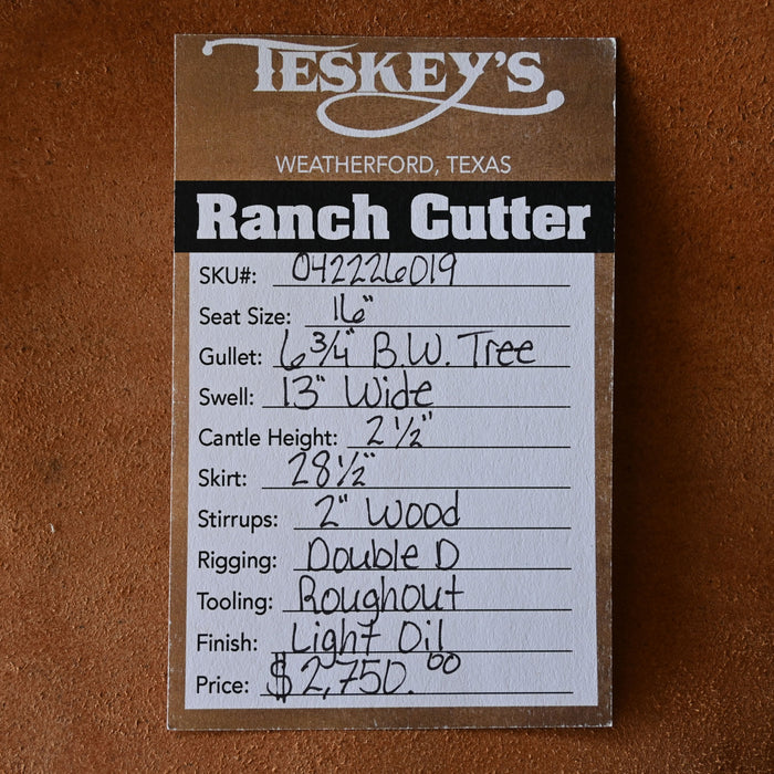 16" TESKEY'S PRO CUTTER RANCH CUTTER SADDLE Saddles - New Teskey's Saddlery