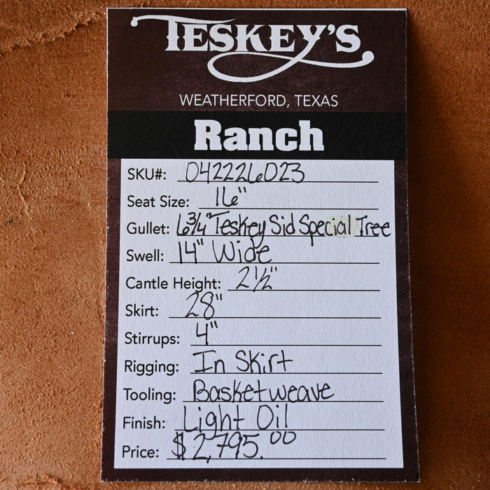 16" TESKEY'S RANCH SADDLE Saddles - New Teskey's Saddlery