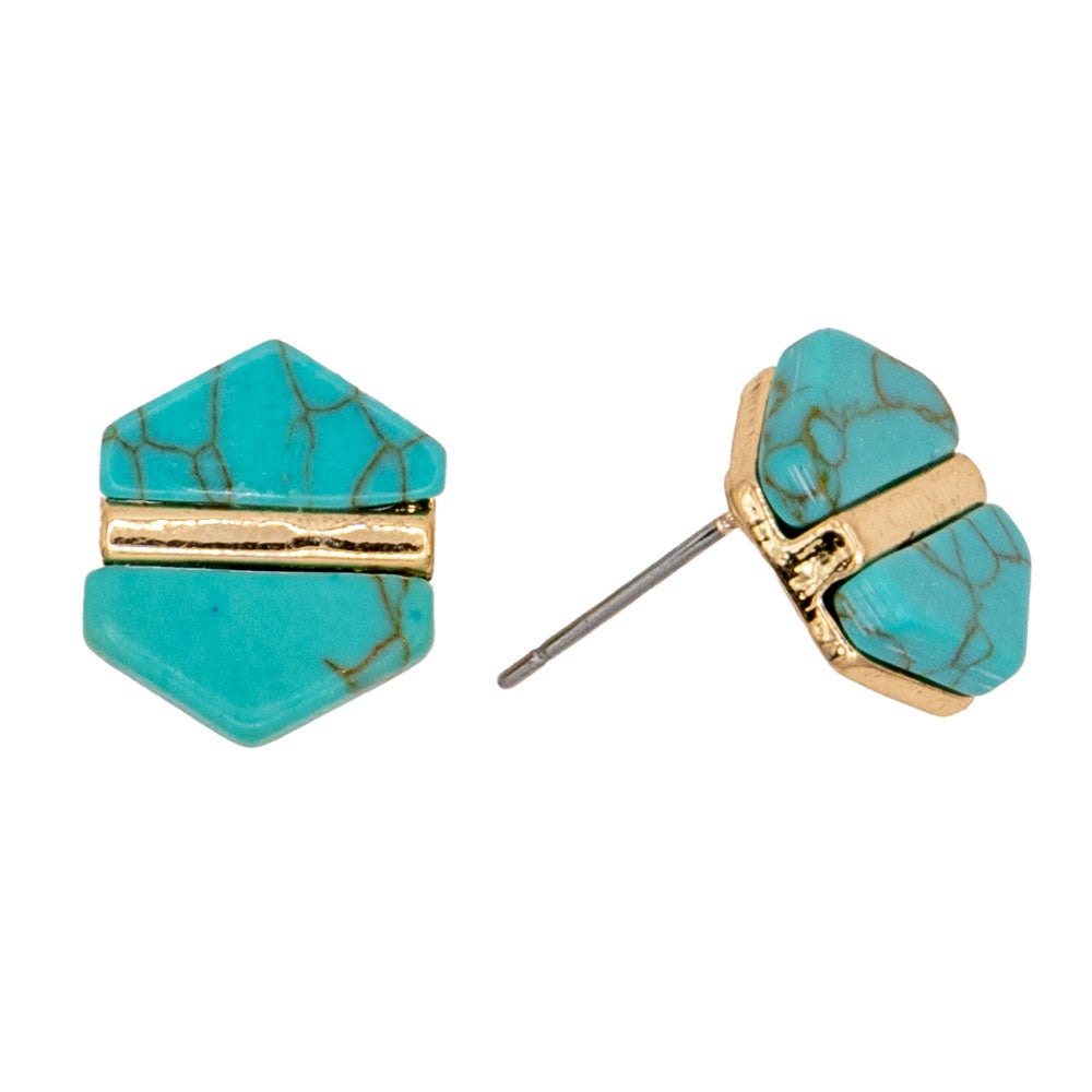 Turquoise Marble Hexagon Statement Stud Earrings WOMEN - Accessories - Jewelry - Earrings St Armands Design of Sarasota