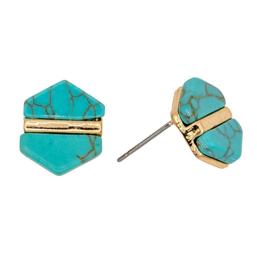 Turquoise Marble Hexagon Statement Stud Earrings WOMEN - Accessories - Jewelry - Earrings St Armands Design of Sarasota