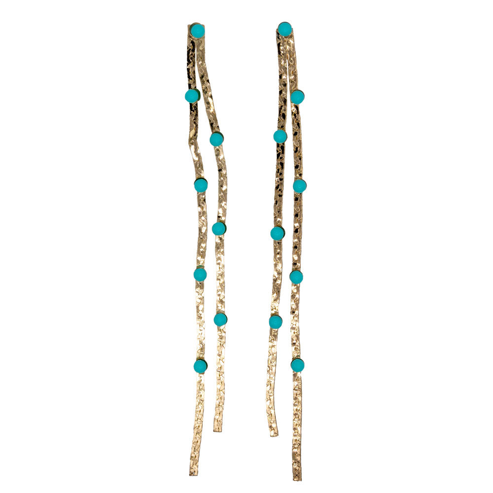 Turquoise Dotted Gold Duster Statement Earrings WOMEN - Accessories - Jewelry - Earrings St Armands Design of Sarasota