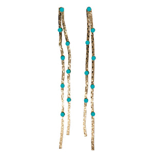 Turquoise Dotted Gold Duster Statement Earrings WOMEN - Accessories - Jewelry - Earrings St Armands Design of Sarasota