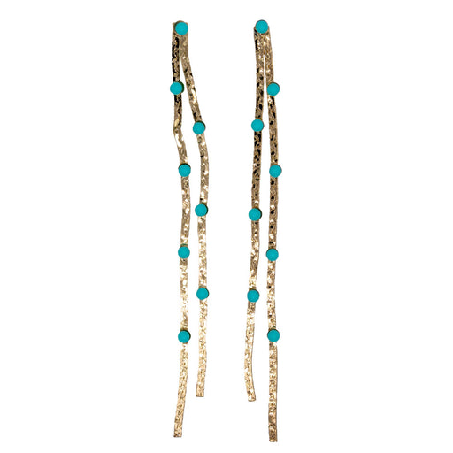 Turquoise Dotted Gold Duster Statement Earrings WOMEN - Accessories - Jewelry - Earrings St Armands Design of Sarasota