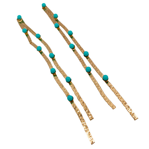 Turquoise Dotted Gold Duster Statement Earrings WOMEN - Accessories - Jewelry - Earrings St Armands Design of Sarasota