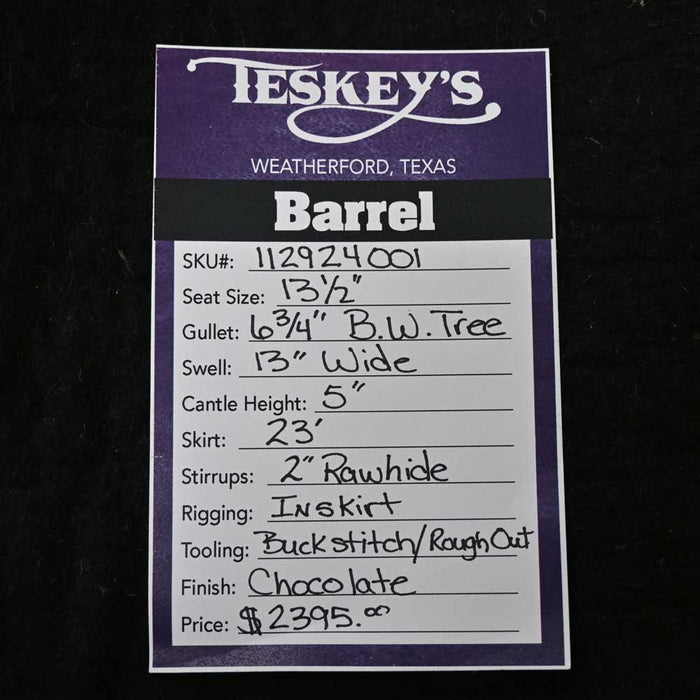 13.5" TESKEY'S BARREL SADDLE Saddles - New Teskey's Saddlery
