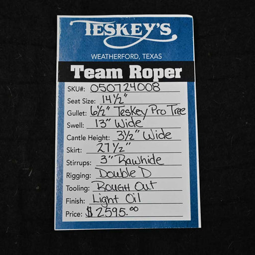 14.5" TESKEY'S TEAM ROPING SADDLE Saddles - New Teskey's Saddlery
