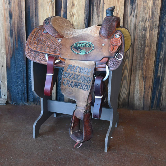 15" USED TESKEY'S CALF ROPING TROPHY SADDLE