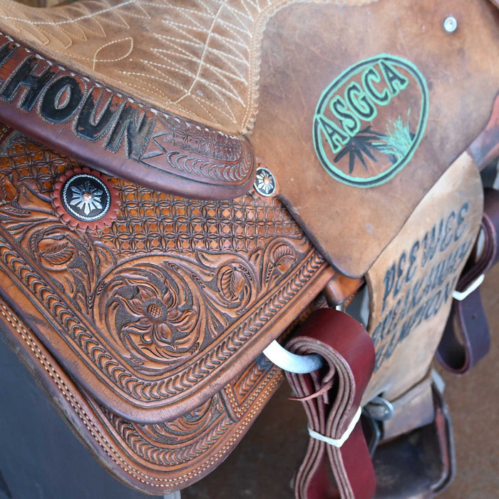 15" USED TESKEY'S CALF ROPING TROPHY SADDLE