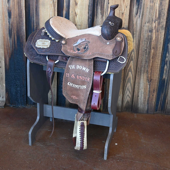 14" USED ALAMO TEAM ROPING TROPHY SADDLE