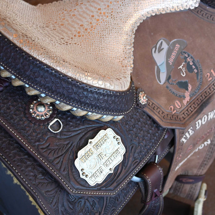 14" USED ALAMO TEAM ROPING TROPHY SADDLE