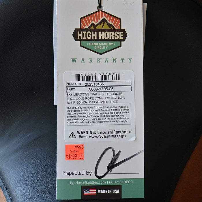 17" HIGH HORSE SKY MEADOW TRAIL SADDLE Saddles - New High Horse