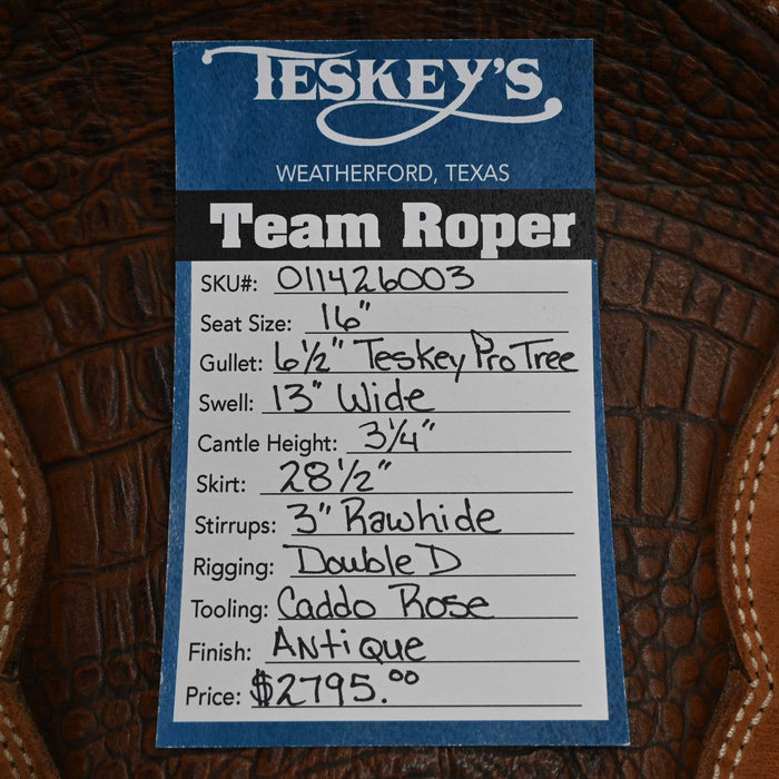 16" USED TESKEY'S TEAM ROPING SADDLE