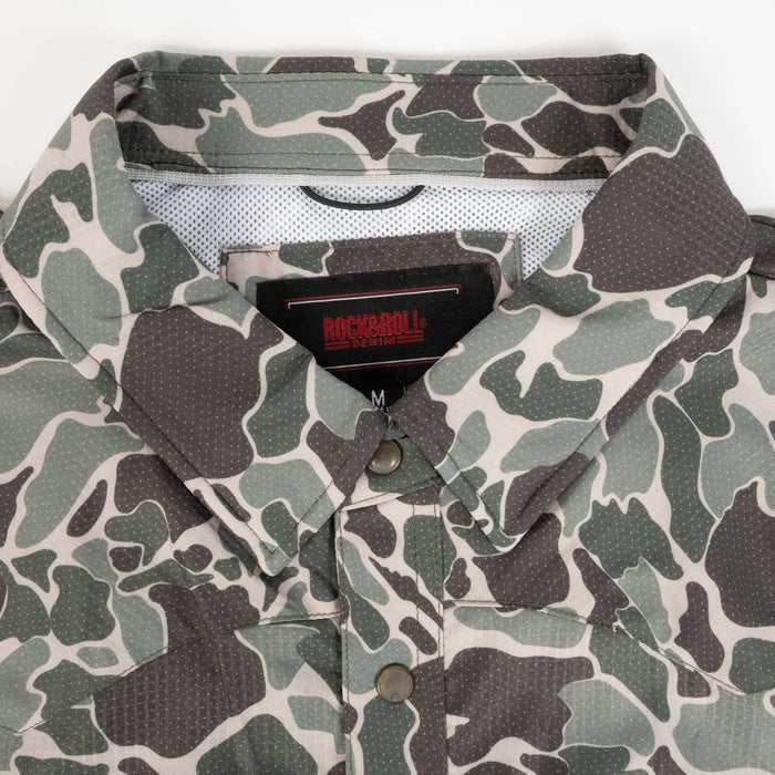 Rock & Roll Denim Men's Tek Camo Olive Pearl Snap Western Shirt MEN - Clothing - Shirts - Short Sleeve Panhandle