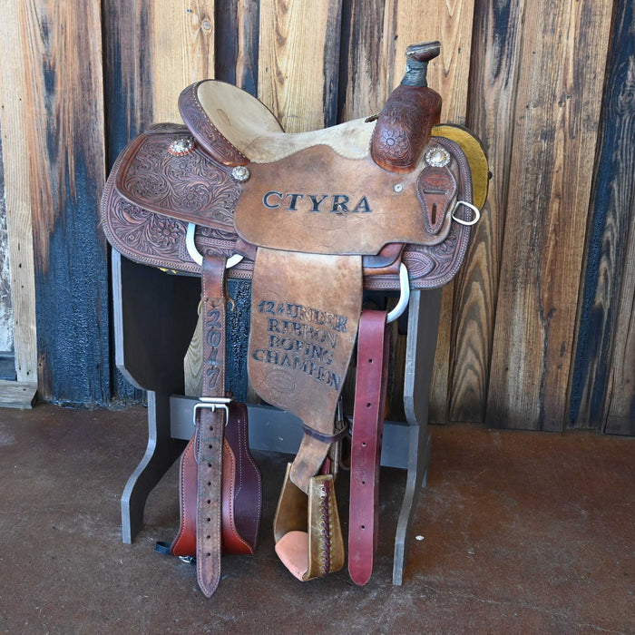 14" USED TESKEY'S TEAM ROPING TROPHY SADDLE