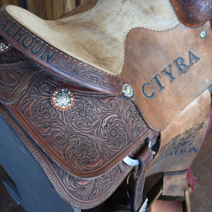 14" USED TESKEY'S TEAM ROPING TROPHY SADDLE
