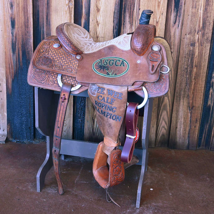 14.5" USED TESKEY'S CALF ROPING TROPHY SADDLE