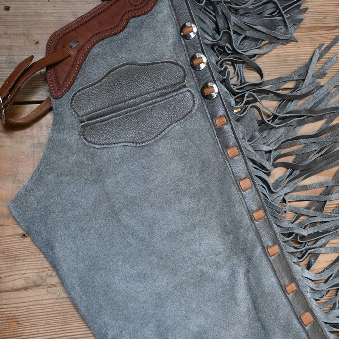 Teskey's Large Gray Roughout Shotgun Chaps 2172 Tack - Chaps & Chinks Teskey's
