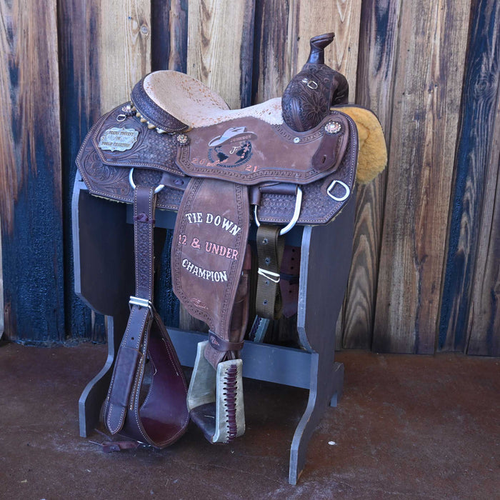 14" USED ALAMO CALF ROPING TROPHY SADDLE