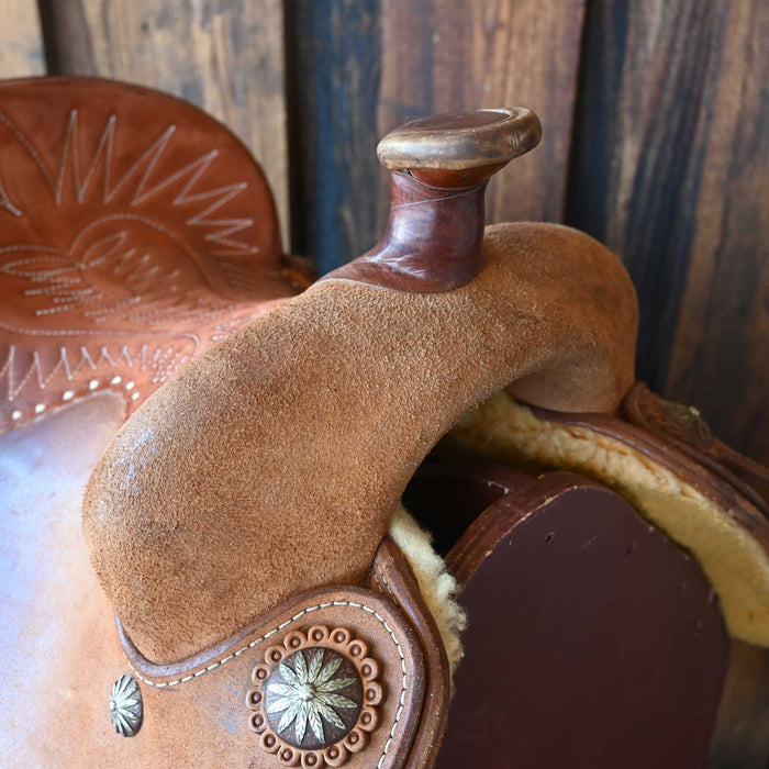 14" USED HW LEATHER TEAM ROPING SADDLE
