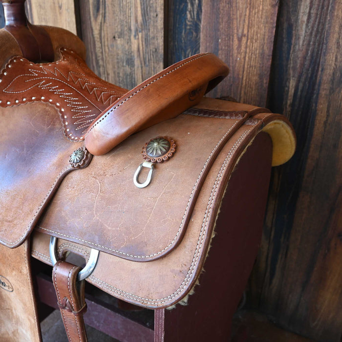 14" USED HW LEATHER TEAM ROPING SADDLE
