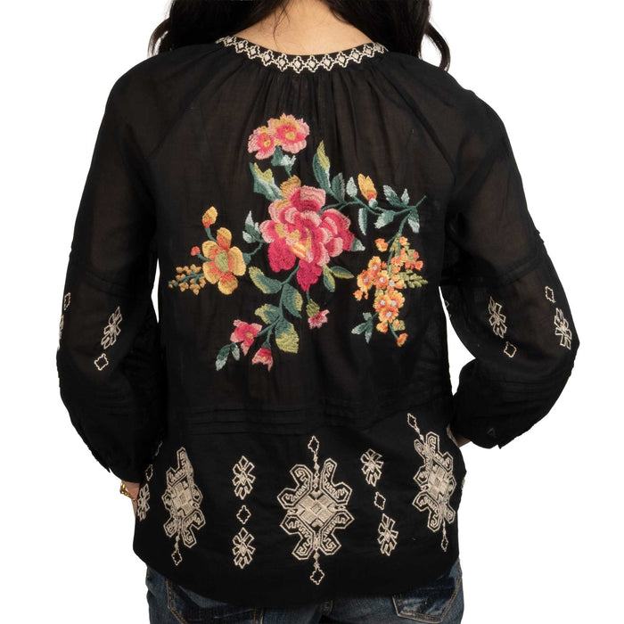 Johnny Was Sunnie Black Pintuck Raglan Button Up Top WOMEN - Clothing - Tops - Long Sleeved Johnny Was Collection