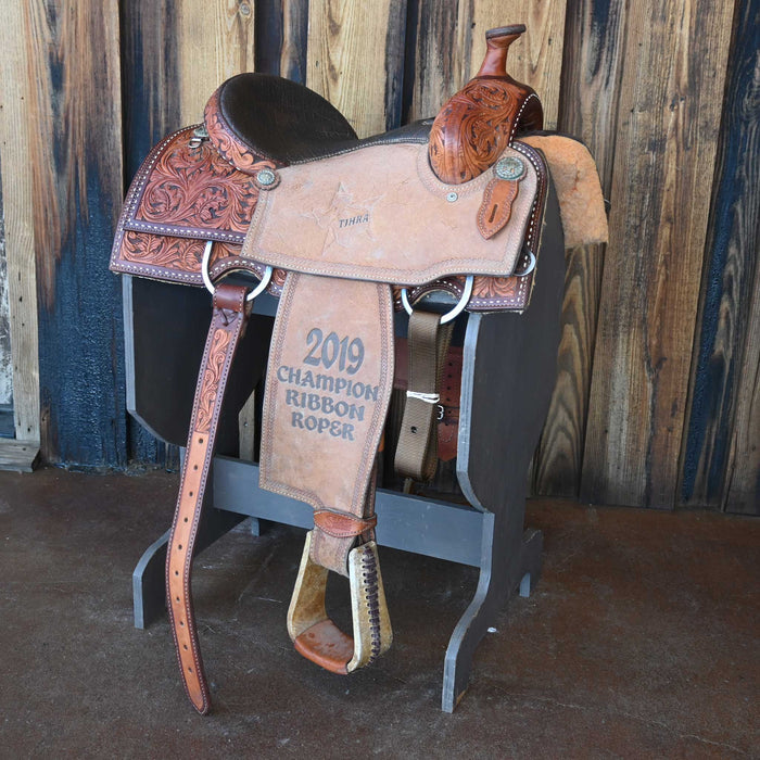 14" USED SLONE TEAM ROPING TROPHY SADDLE