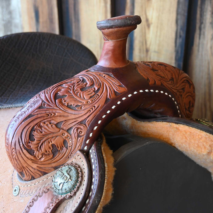 14" USED SLONE TEAM ROPING TROPHY SADDLE