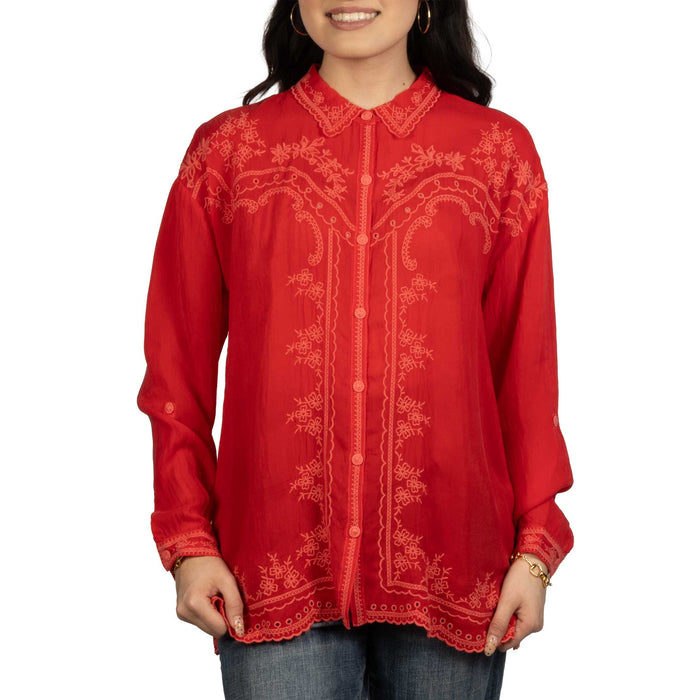 Johnny Was Western Racer Red Audrey Collared Shirt WOMEN - Clothing - Tops - Long Sleeved Johnny Was Collection