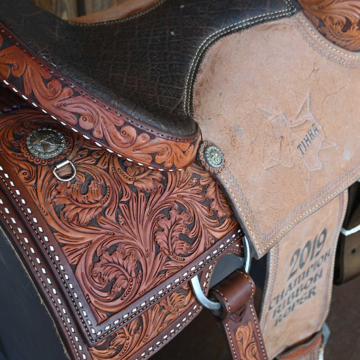 14" USED SLONE TEAM ROPING TROPHY SADDLE