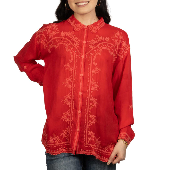 Johnny Was Western Racer Red Audrey Collared Shirt WOMEN - Clothing - Tops - Long Sleeved Johnny Was Collection