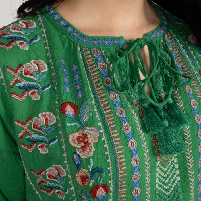 Johnny Was Margot Mia Green Tambourine Blouse WOMEN - Clothing - Tops - Long Sleeved Johnny Was Collection