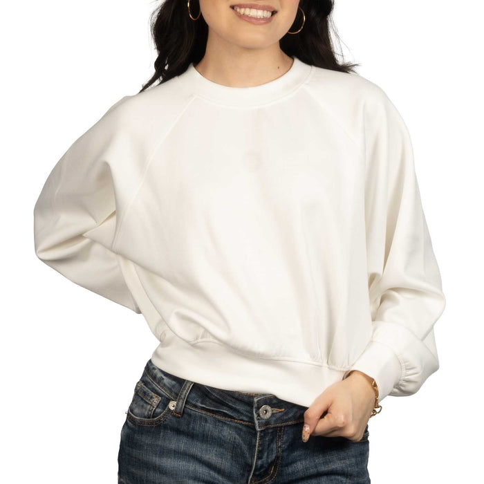 Ivory Neoprene Raglan Pullover Sweatshirt WOMEN - Clothing - Pullovers & Hoodies La La Mia