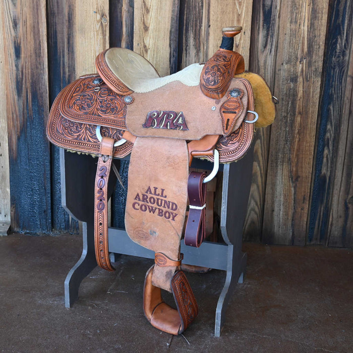 15" USED TESKEY'S TEAM ROPING TROPHY SADDLE