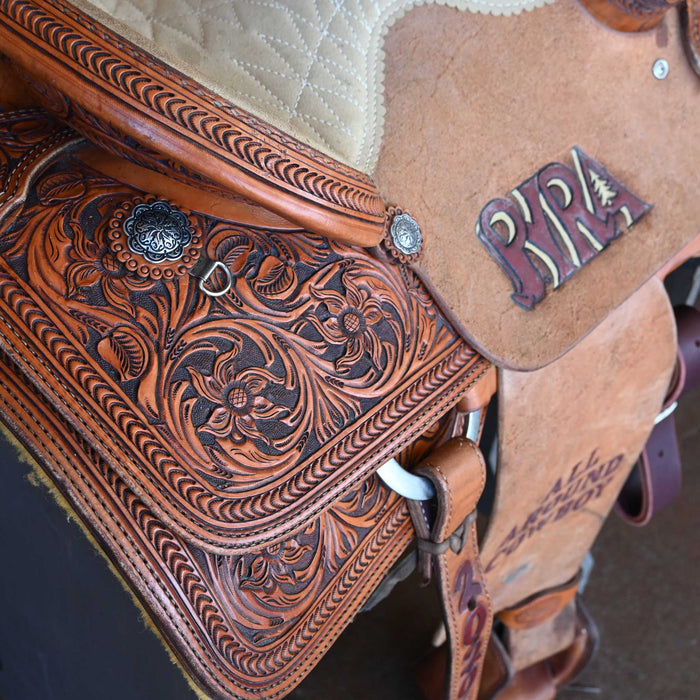 15" USED TESKEY'S TEAM ROPING TROPHY SADDLE
