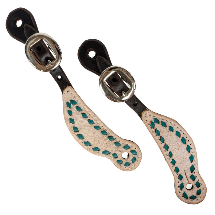 Teskey's Youth Shaped Spur Strap w/Buckstitch Tack - Spur Straps Teskey's Turquoise