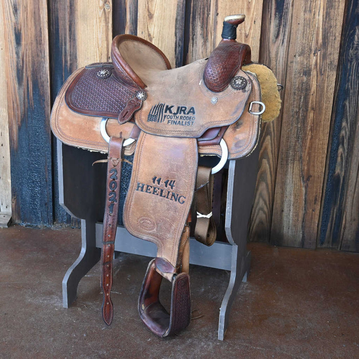12.5" USED PATRICK SMITH TEAM ROPING TROPHY SADDLE