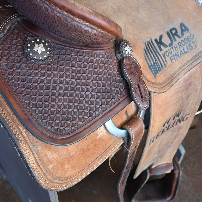 12.5" USED PATRICK SMITH TEAM ROPING TROPHY SADDLE