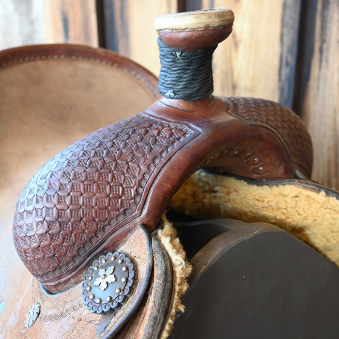 12.5" USED PATRICK SMITH TEAM ROPING TROPHY SADDLE