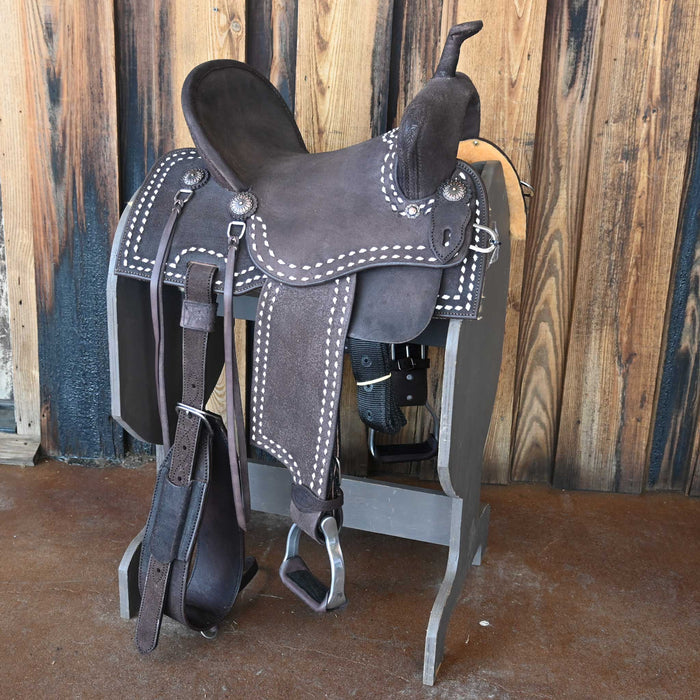14" SEVEN PLATINUM LEATHER BARREL SADDLE