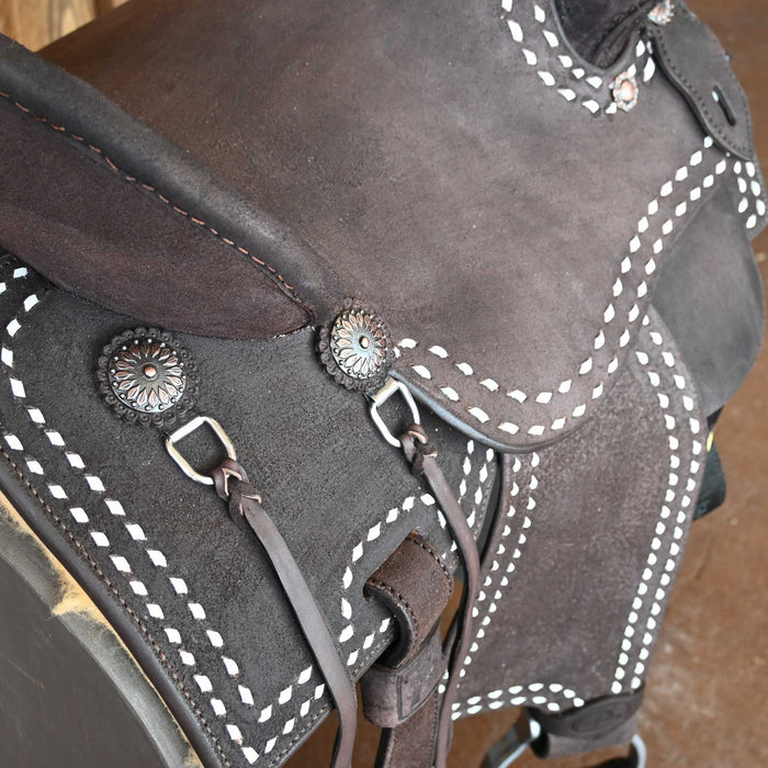 14" SEVEN PLATINUM LEATHER BARREL SADDLE