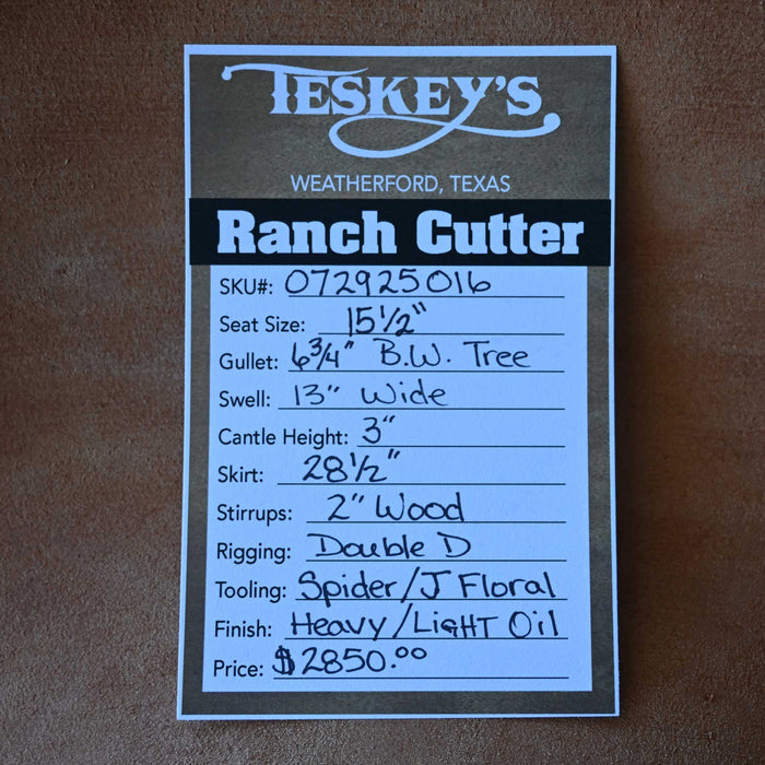 15.5" TESKEY'S PRO CUTTER RANCH CUTTER SADDLE Saddles - New Teskey's Saddlery