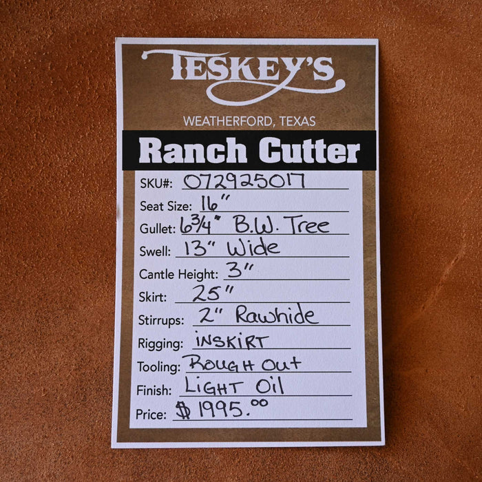 16" TESKEY'S RANCH CUTTER SADDLE Saddles - New Teskey's Saddlery