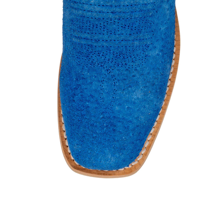 R. Watson Women's Neon Blue Roughout & Pearl Top Narrow Square Toe Boot