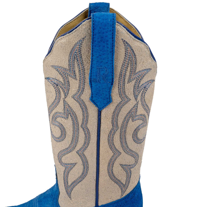R. Watson Women's Neon Blue Roughout & Pearl Top Narrow Square Toe Boot