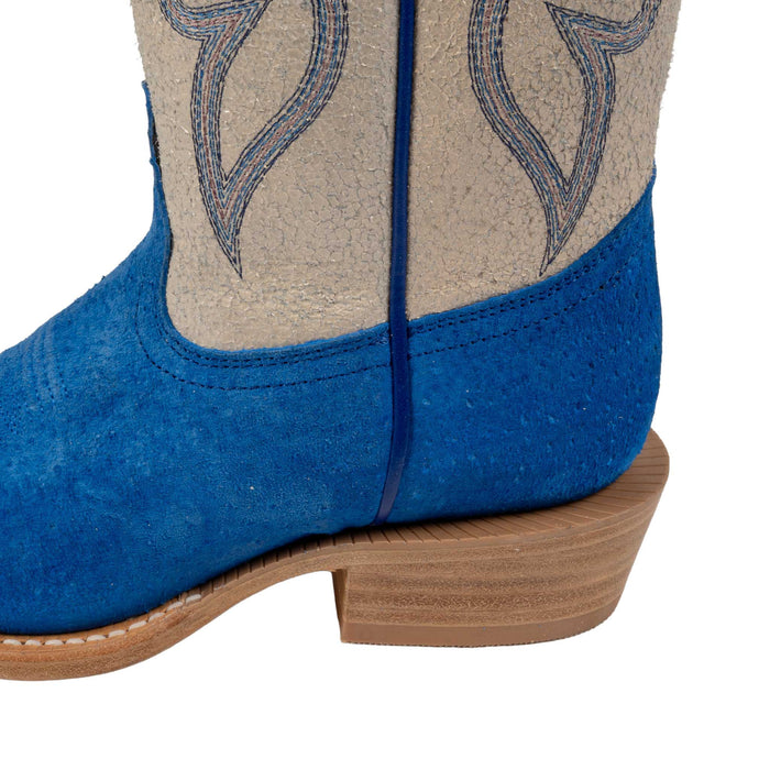 R. Watson Women's Neon Blue Roughout & Pearl Top Narrow Square Toe Boot