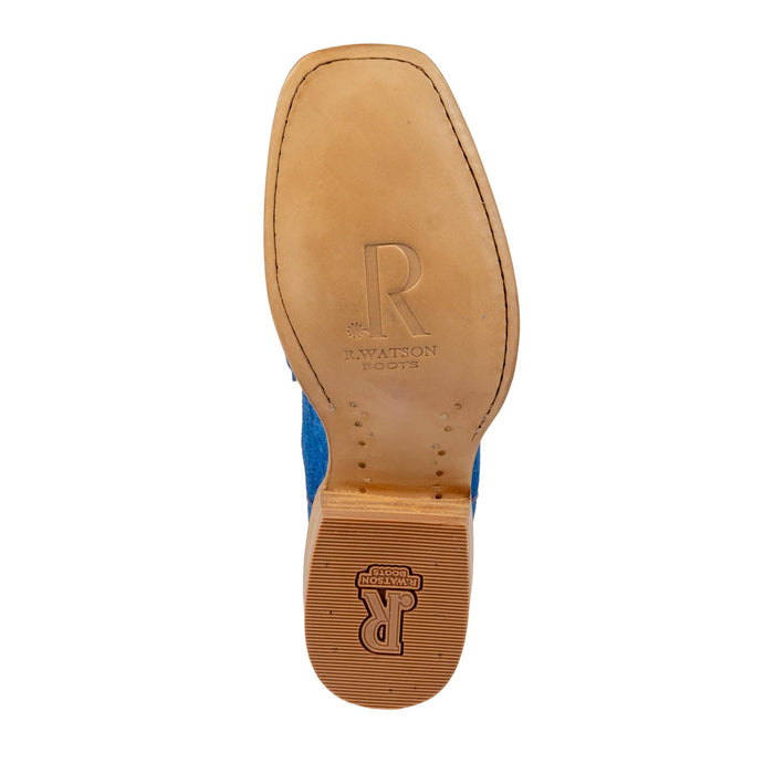 R. Watson Women's Neon Blue Roughout & Pearl Top Narrow Square Toe Boot