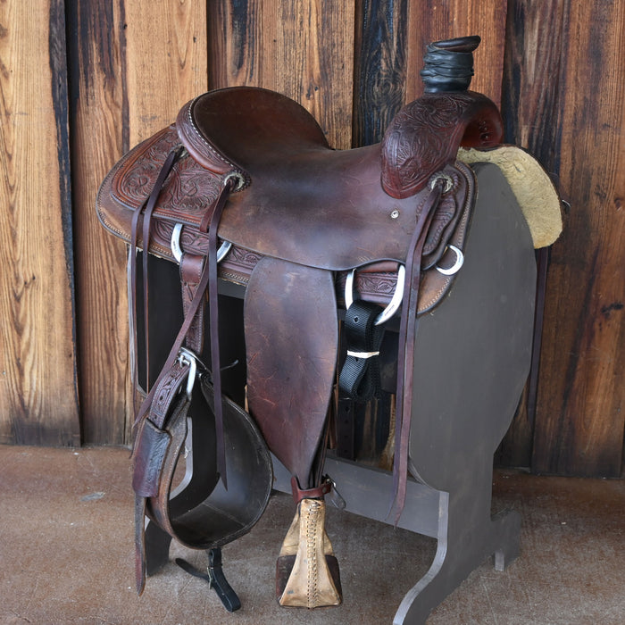 16" USED JEFF SMITH TEAM ROPING SADDLE Saddles - Used Dynamite Horseman Supply