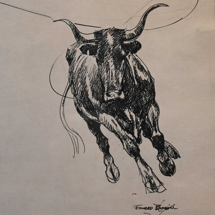 Original Pen & Ink Roping Scene by Edward Borein