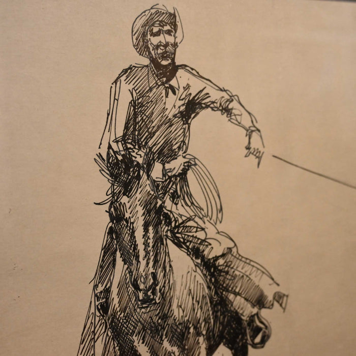 Original Pen & Ink Roping Scene by Edward Borein
