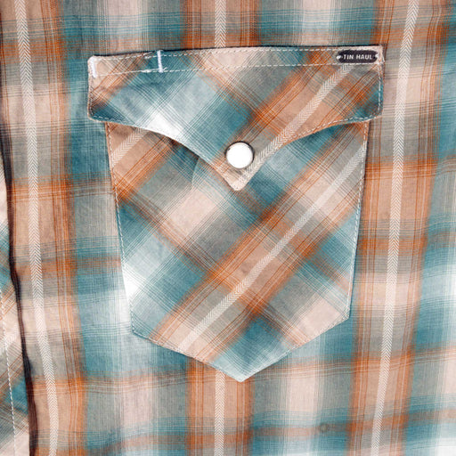 Tin Haul Men's 2840 Broken Chevron Dobby Plaid Pearl Snap Shirt MEN - Clothing - Shirts - Short Sleeve Tin Haul